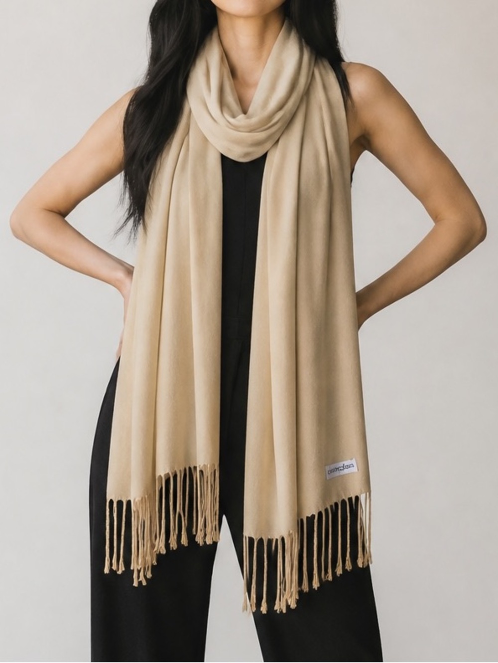 Bloomingdale's Silk/Cashmere Pale Yellow Wrap with Fringe